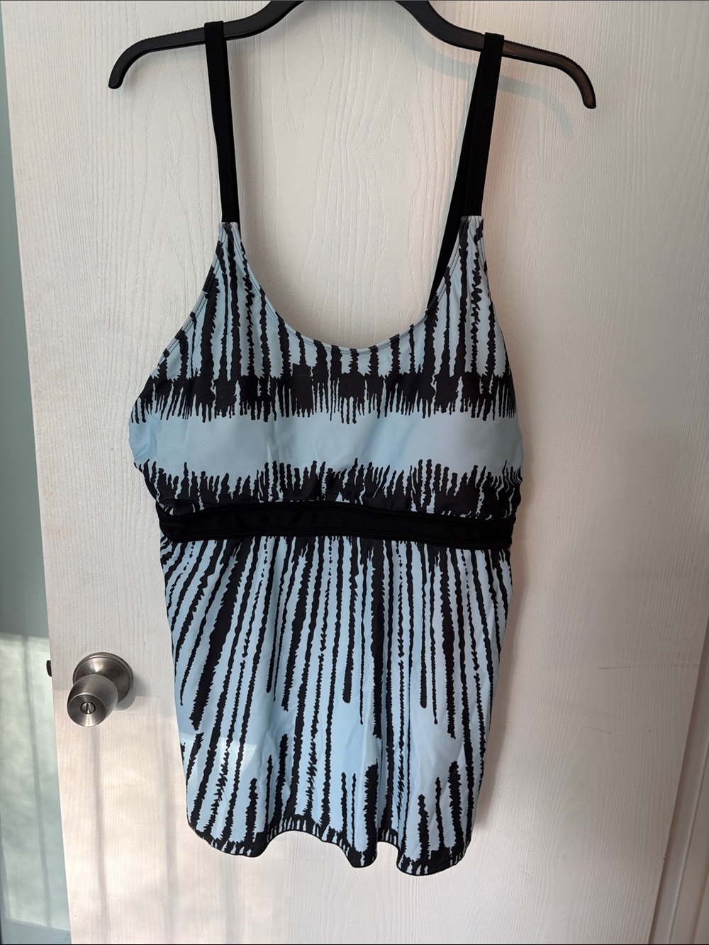 Woman’s Light Blue & Black Patterned Swim Top
